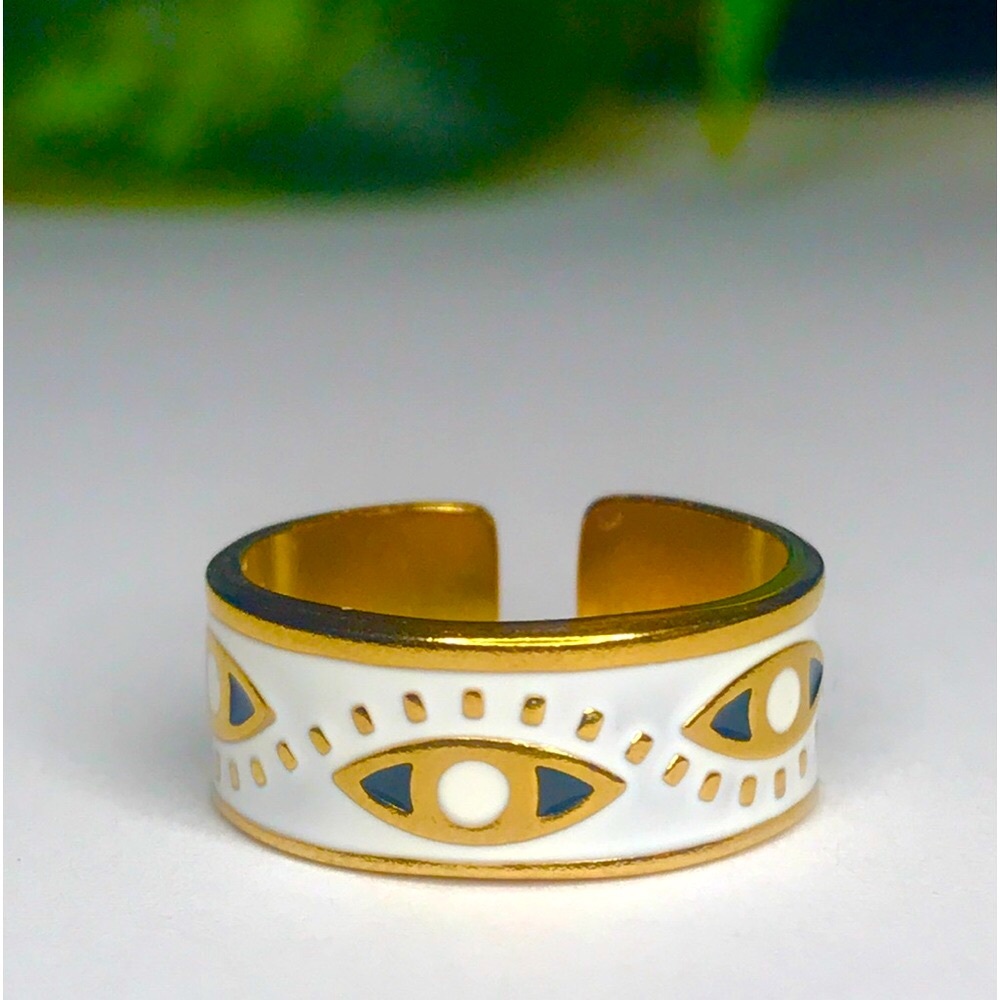 Evil Eye Gold Stainless Steel Ring Women Sz 6.5